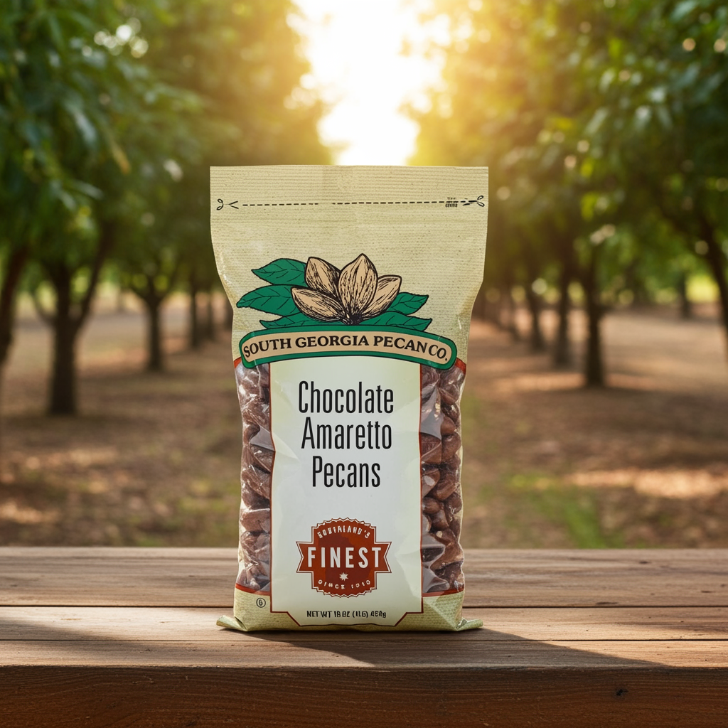 CHOCOLATE AMARETTO PECANS 1 lb. BAG | South Georgia Pecan Gift Shop